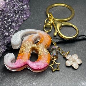 Custom Orange, Pink and Gold Letter “B” Keychain Accessory